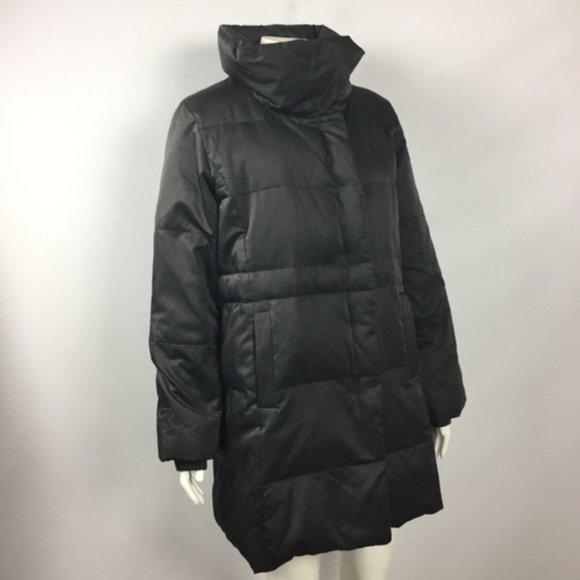 J. Jill Black Down Filled Snap Front 3/4 Length Long Hooded Coat, XL - Picture 3 of 5